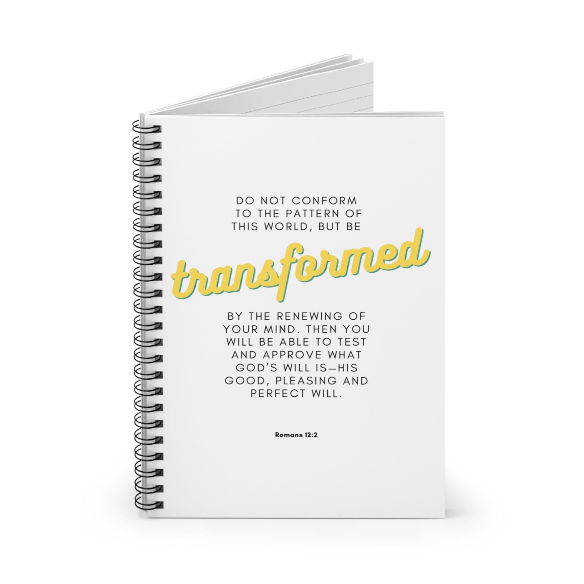 Inspirational Spiral Notebook - 'Transformed' Message, Christian Journal, Self-Improvement Guide, Gift for Students, Motivational Quotes