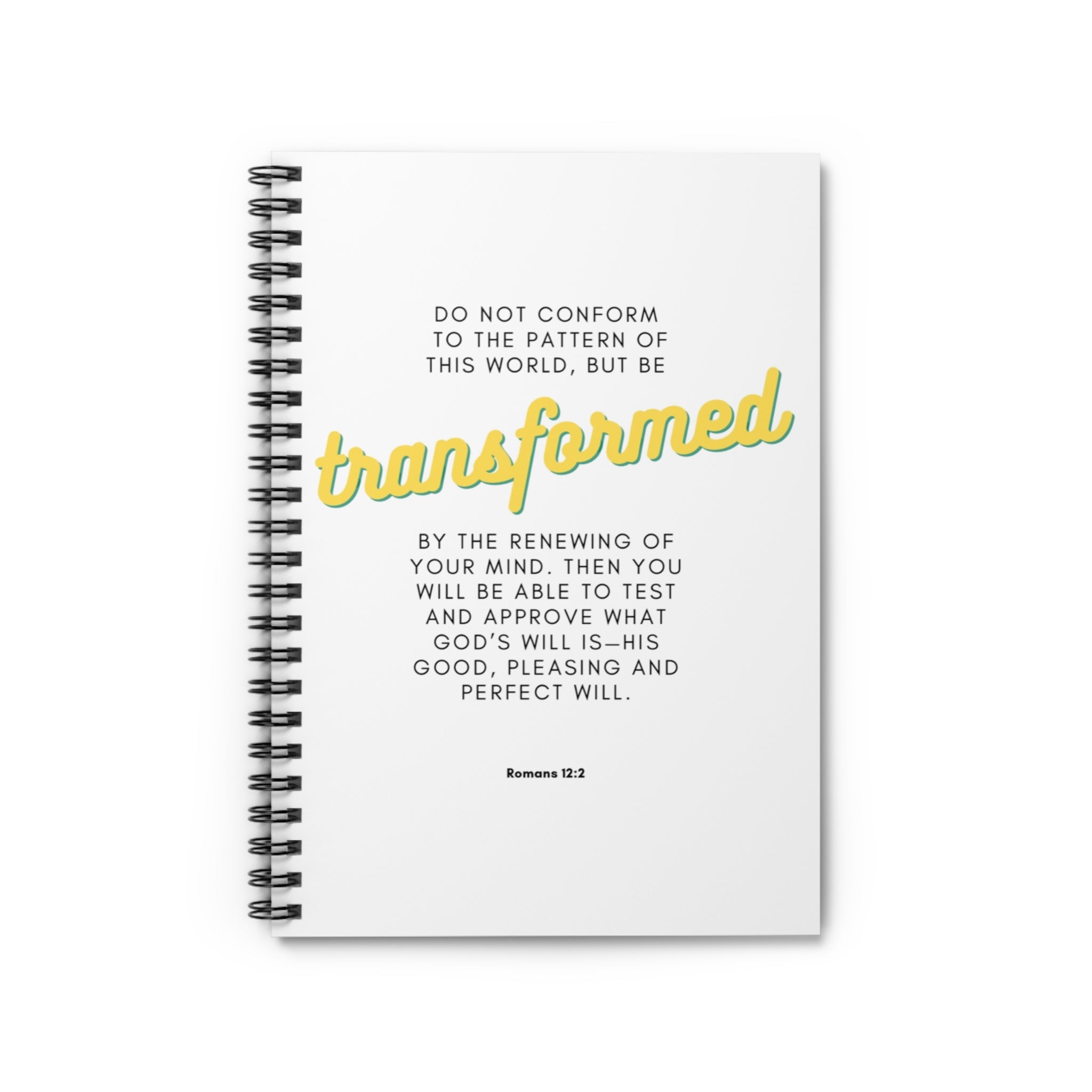 Inspirational Spiral Notebook - 'Transformed' Message, Christian Journal, Self-Improvement Guide, Gift for Students, Motivational Quotes