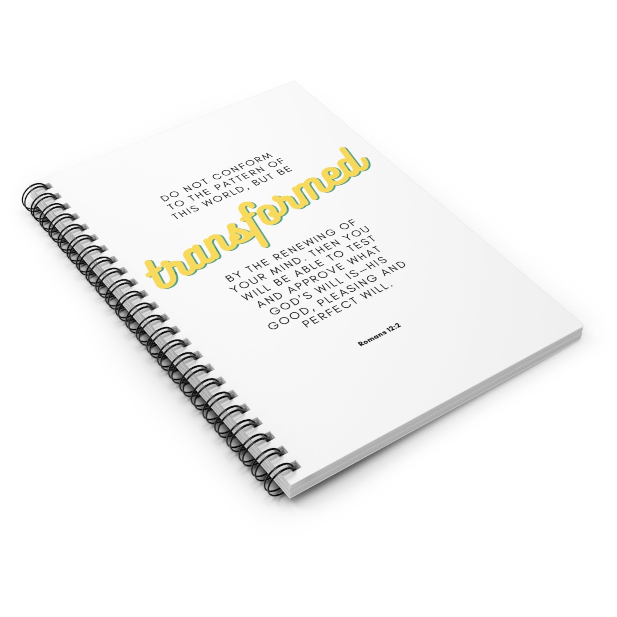 Inspirational Spiral Notebook - 'Transformed' Message, Christian Journal, Self-Improvement Guide, Gift for Students, Motivational Quotes